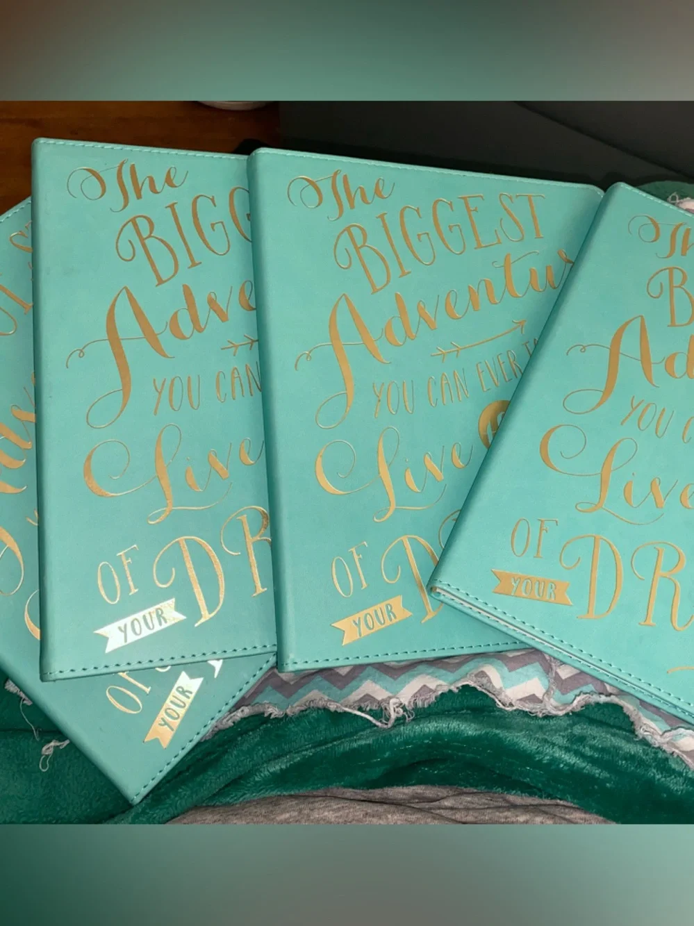 Set of 4: Teal Gold Script Hardcover Journals
